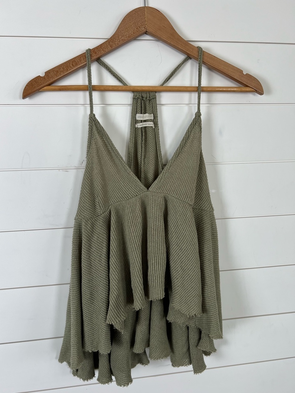 Urban Outfitters Waffle Knit Flowy Cropped Tank Top Womens XS Sage green Boho